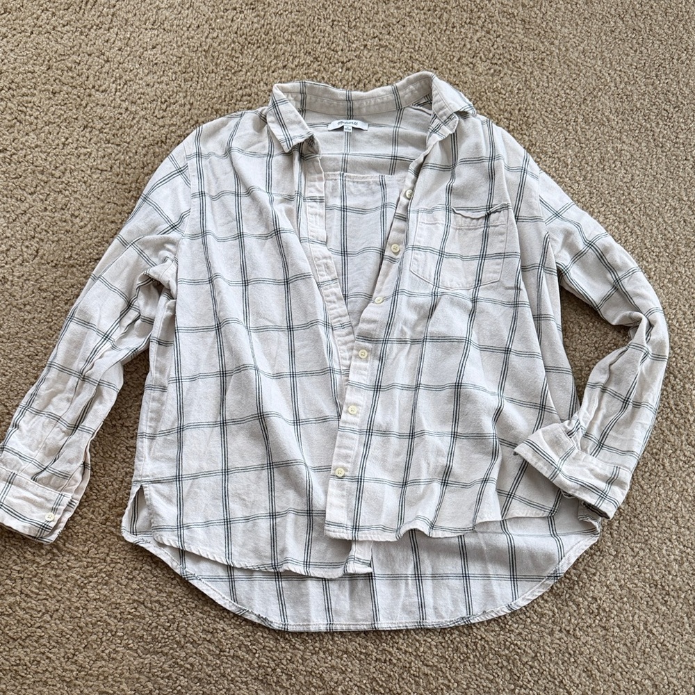 Madewell Cream and Black Plaid Shirt
